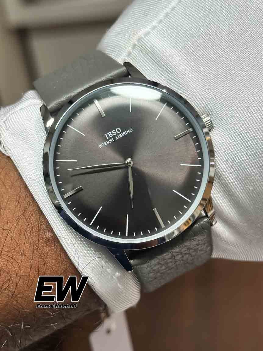 IBSO MINIMALIST SUNBURST GREY DIAL SILVER CASE GREY BELT WATCH - Image 3